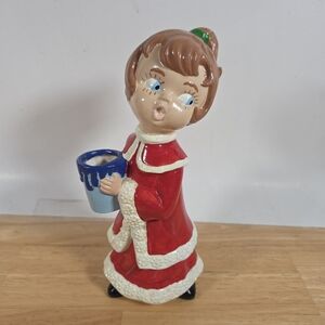 Vintage Ceramic Christmas Figurine Candle Holder Christmas caroler girl